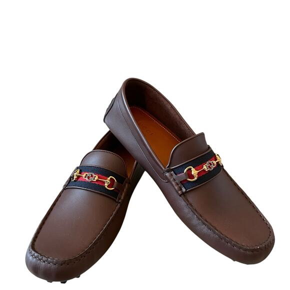 GUCCI Ayrton Web GG Horsebit Leather Driver Loafers Brown Size 12.5 | US 13 NEW - Picture 5 of 16